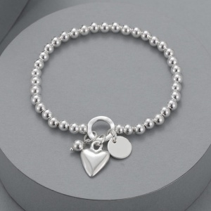 Heart Disc Beaded Bracelet - Silver